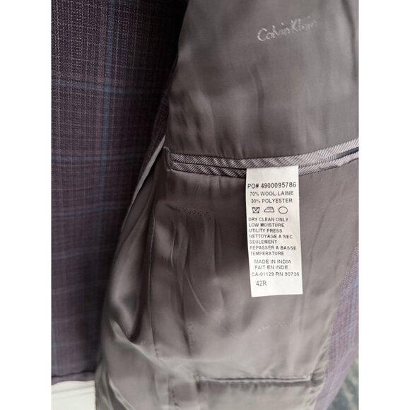 Calvin Klein Purple Plaid Blazer Men’s 38S | Wool Blend Sport Coat - Picture 8 of 9